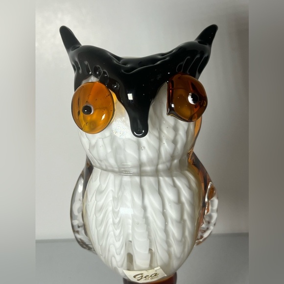 GCA Hand Blown Glass Amber Perched Owl Vintage Heavy MCM - Picture 15 of 16